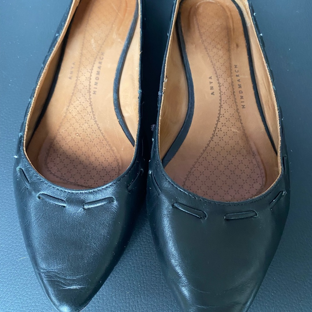 Anya Hindmarch Ballet Flats Black Pointed Toe 37